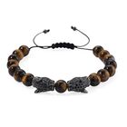 Tigerauge, Schwarzer Zirkonia Armband, Flexibles, Messing Schwarzes Rhodium