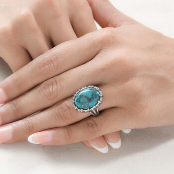 Blaues T&uuml;rkis Ring, 316L Edelstahl , (Gr&ouml;&szlig;e 18.00) ca. 11.38 ct