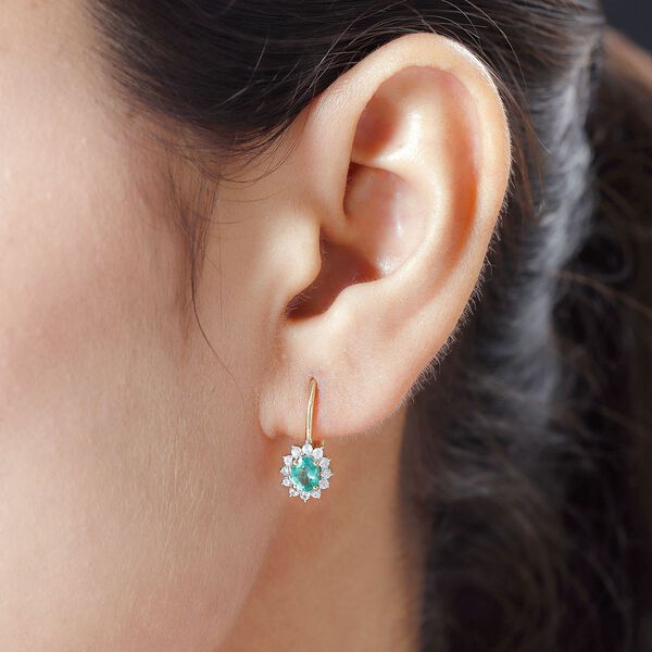 AAA Smaragd und Zirkon florale Halo-Ohrh&auml;nger in Silber image number 3