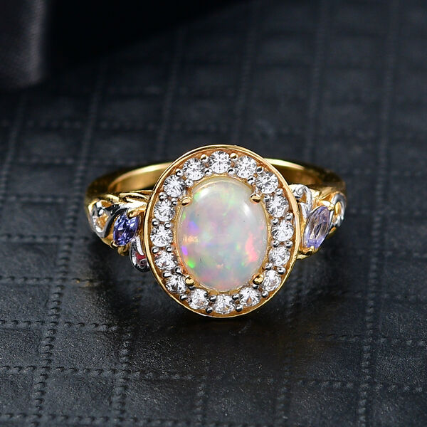 D'Joy Nat&uuml;rlicher, &auml;thiopischer Welo Opal, Tansanit Ring 925 Silber vergoldet (Gr&ouml;&szlig;e 17.00) ca. 2,15 ct image number 2