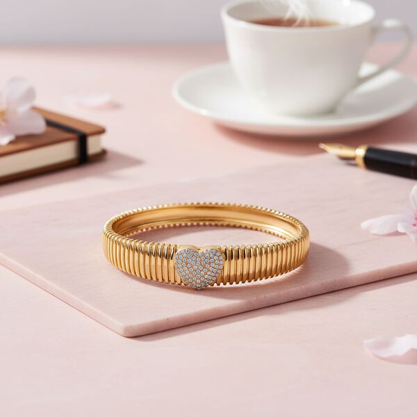 Wei&szlig;er Zirkonia Armreif ca. 19 cm Nickelfreies Messing, goldfarben image number 1