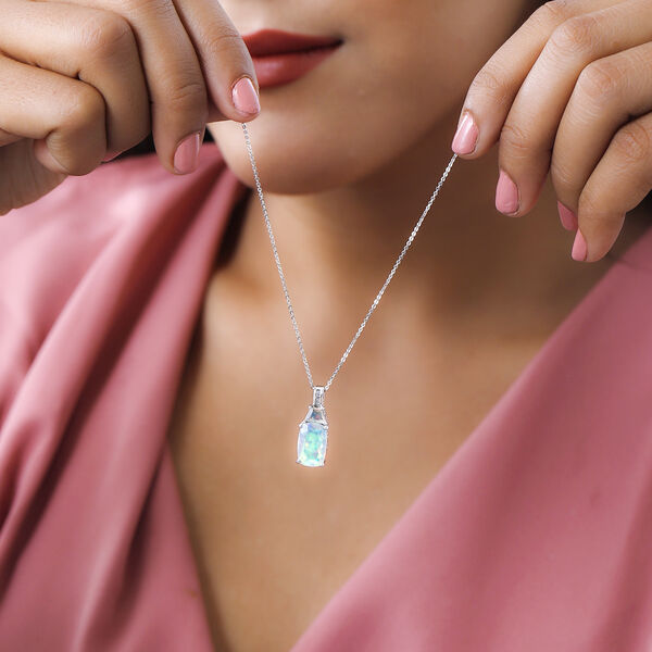 Nat&uuml;rlicher, &auml;thiopischer Welo Opal Anh&auml;nger mit Kette, 925 Silber platiniert ca. 2.71 ct image number 1