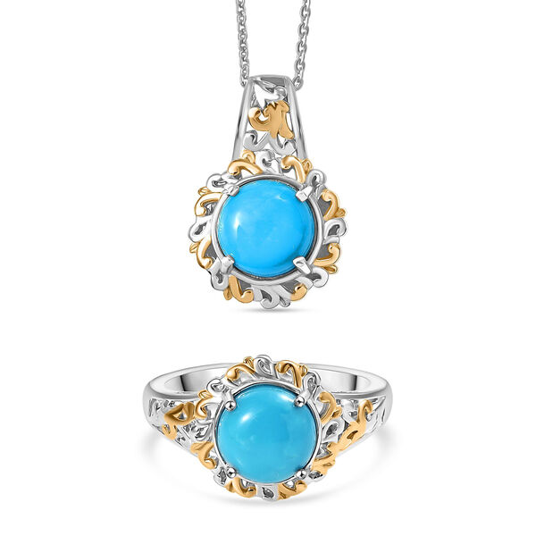 D'Joy AA Sleeping Beauty T&uuml;rkis zweifarbiger Ring und Anh&auml;nger mit 50cm Kette