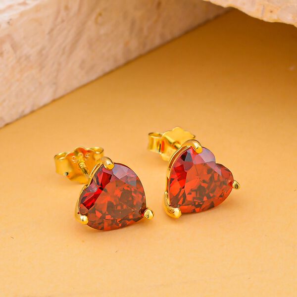 Rote Zirkonia Herz Ohrstecker, 925 Silber vergoldet, ca. 5.70 ct image number 2