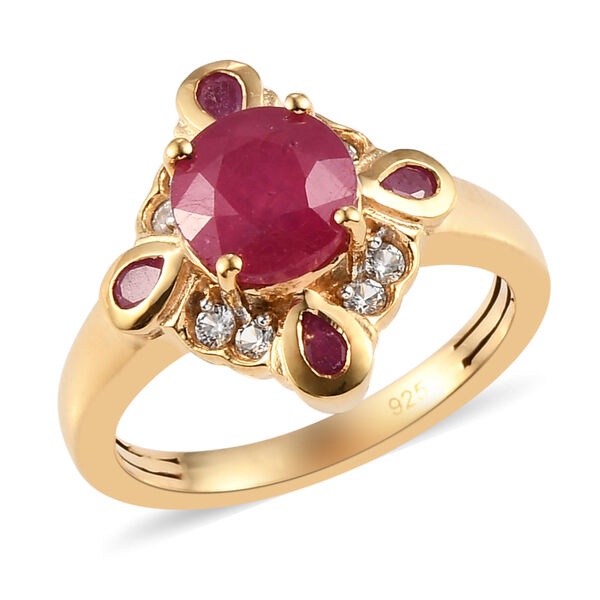 Afrikanischer Rubin und Zirkon-Ring, 925 Silber vergoldet  ca. 2,63 ct image number 4