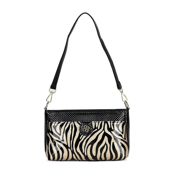 Stylische Sling-Umh&auml;ngetasche mit  Zebramuster, Schwarz