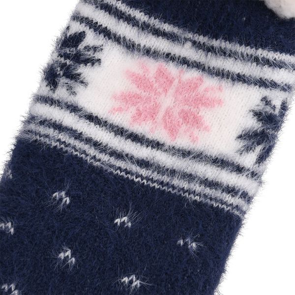 Kuschelige Sherpa Socken, Schneeflockenmuster, Marineblau image number 2