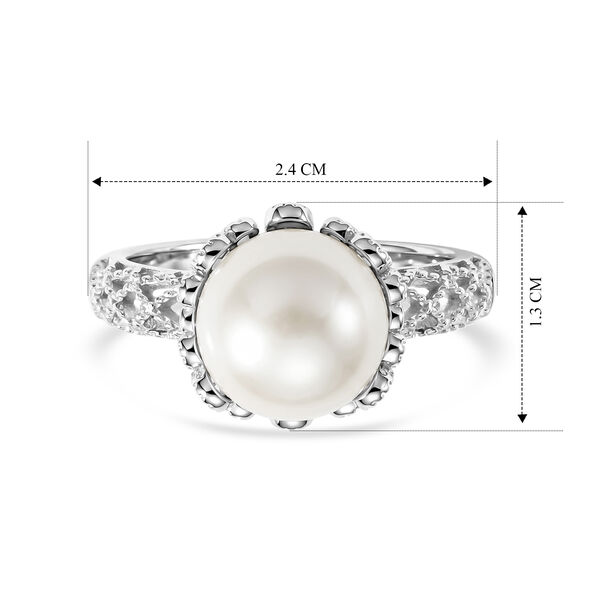 D'Joy Wei&szlig;e Edison Perle (10-11 mm), Lab Grown Diamant Ring 925 Silber Rhodiniert (Gr&ouml;&szlig;e 20.00) image number 4