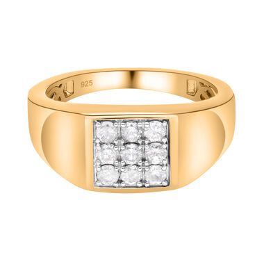 Weißer Diamant Ring, 925 Silber Gelbgold Vermeil, (Größe 19.00) ca. 0.50 ct