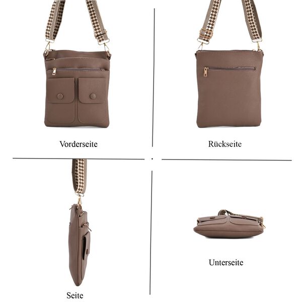Umhängetasche aus feinem Lederimitat mit mehreren Taschen, Einheitsgröße, Kaffeebraun image number 5
