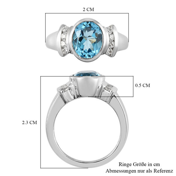 Schweizer Blautopas und Zirkon Ring 925 Silber Platin-&Uuml;berzug image number 7