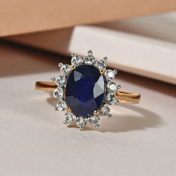 Masoala Saphir und Zirkon Halo Ring, 925 Silber vergoldet, 3,63 ct. image number 2