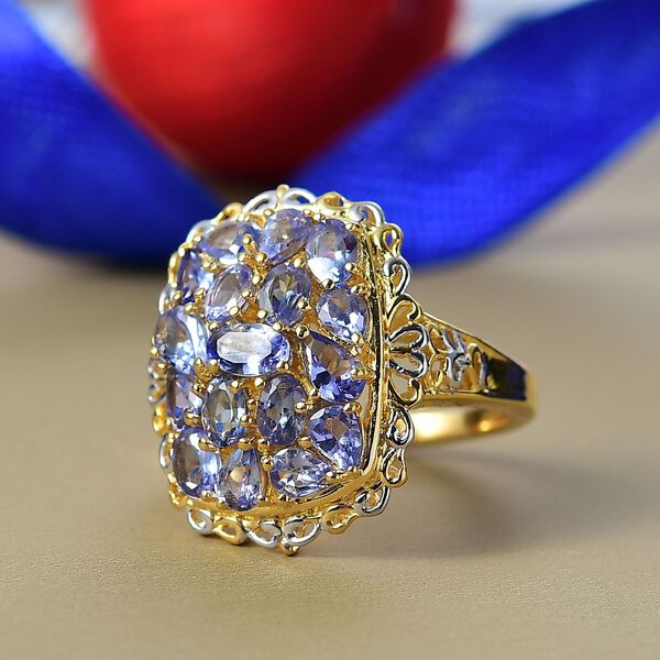 Tansanit Ring Nickelfreies Messing platiniert und vergoldet (Gr&ouml;&szlig;e 16.00) ca. 2,91 ct image number 2