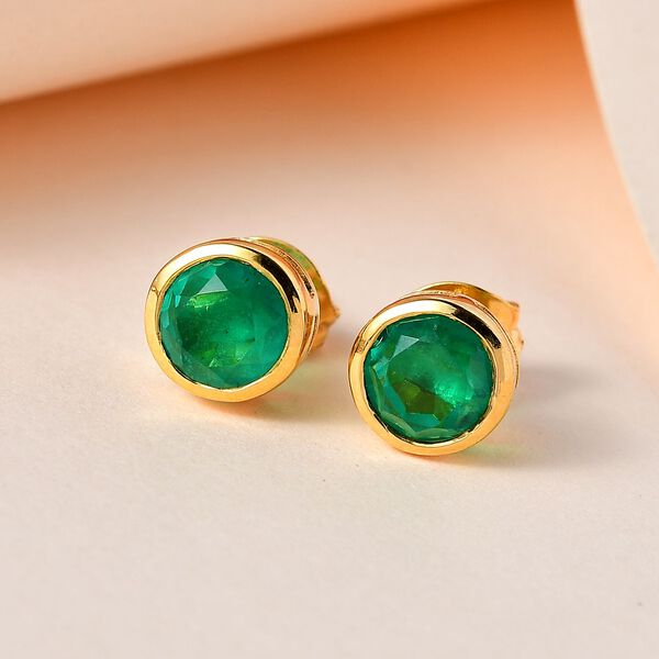 Smaragd-Triplette-Quarz Ohrringe, 925 Silber vergoldet ca. 1.89 ct image number 1