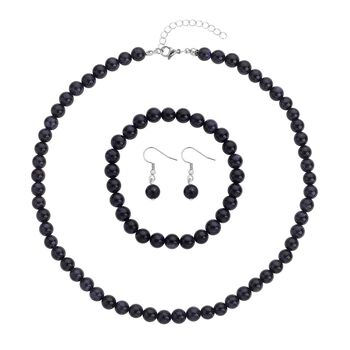 Blaue Sandstein Halskette, Armband und Ohrringe, reiner Edelstahl ca. 239.00 ct