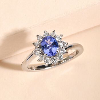 AA Tansanit und wei&szlig;er Zirkon-Ring, 925 Silber platiniert  ca. 1,15 ct