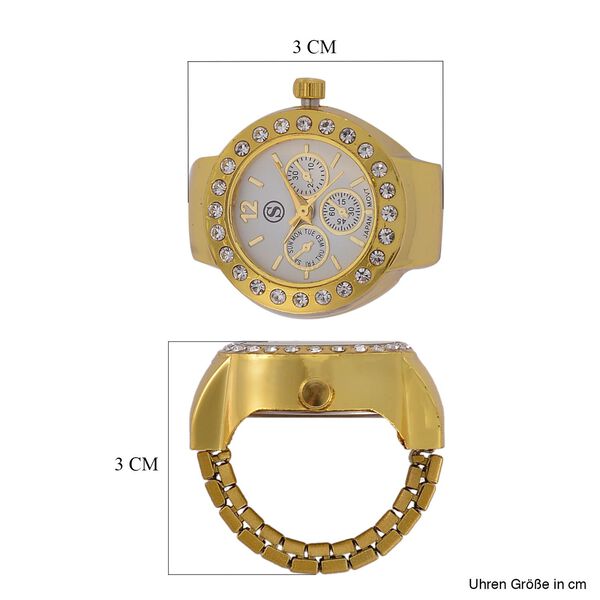 STRADA - Eleganz Wei&szlig;er Kristall Flexibler Ringuhr, japanischem PC21S Uhrwerk, multifunktionalem Zifferblatt, Reiner Edelstahl, goldfarben, 0,01 ct. image number 4