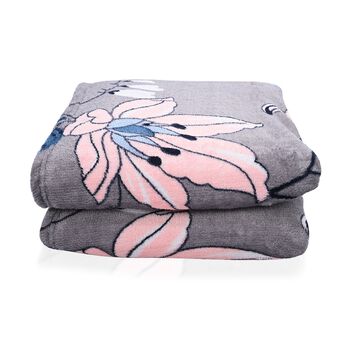 Ultraweiche bedruckte 155gsm Flanell Kuscheldecke, 200x150cm, Grau-Rosa