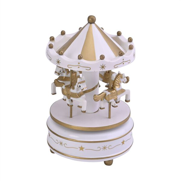 4-Pferde Holz Karussell Spieluhr, Gr&ouml;&szlig;e 18x10 cm, Wei&szlig; image number 7