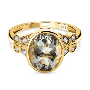AAA Prasiolite, wei&szlig;er Zirkon Ring, 925 Silber vergoldet (Gr&ouml;&szlig;e 19.00) ca. 3.44 ct