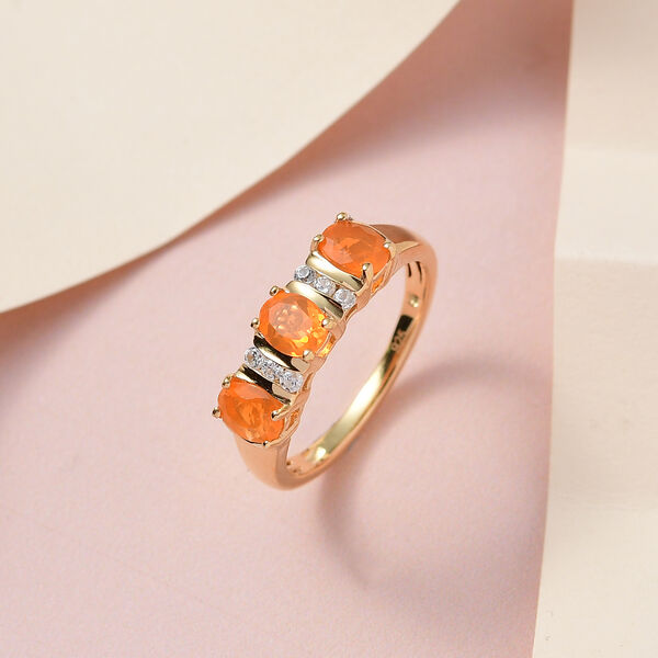 Salamanca Feueropal, wei&szlig;er Zirkon Ring, 925 Silber vergoldet (Gr&ouml;&szlig;e 20.00), ca. 0.93 ct image number 2