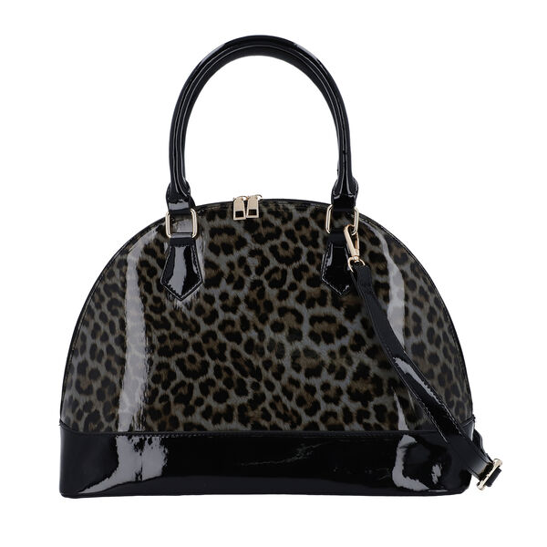 Handtasche mit Leopardenmuster, Gr&ouml;&szlig;e 37x26x15 cm, Grau und Schwarz