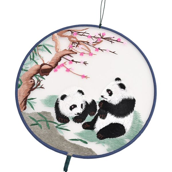 LIVMORE Doppelseitige Stickerei Seidenwanddekoration mit Jadequaste, 20cm, Panda-Muster image number 6