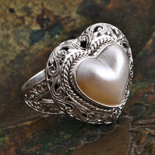 Weiße Mabe Perle Ring 925 Silber (Größe 19.00) image number 1
