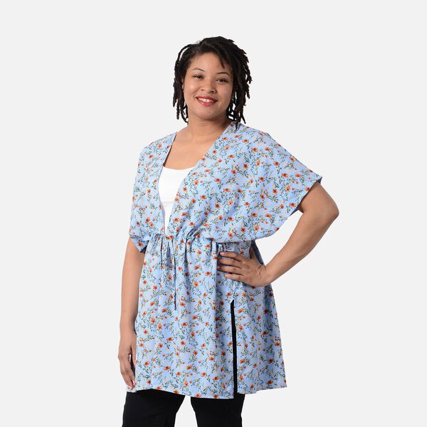 Kimono mit G&uuml;rtel, Blumenmuster, Blau, Einheitsgr&ouml;&szlig;e&nbsp; image number 3