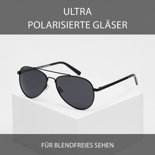 Sonnenbrille mit UV400-Schutz, tropfenförmige Gläser, schwarzer Metallrahmen image number 1