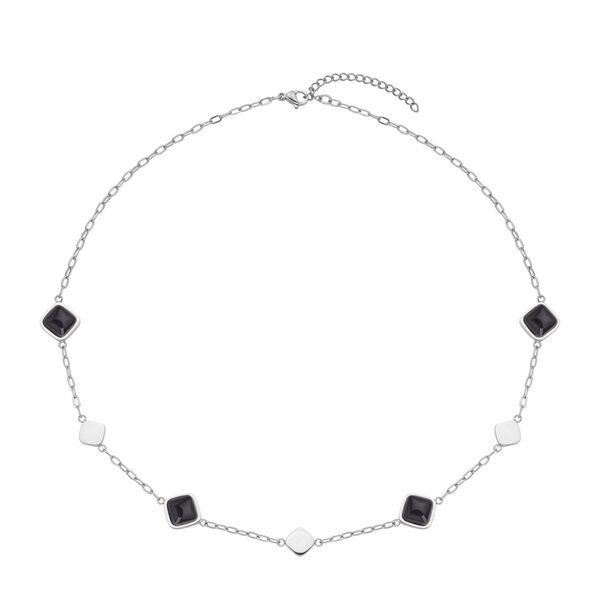 Schwarze Onyx Halskette, ca. 50 cm, Edelstahl ca. 32,00 ct image number 0