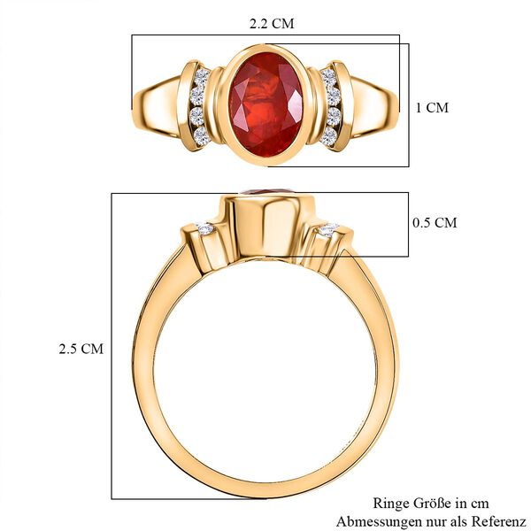 Djoy AAA Blaze Feueropal, Weißer Zirkon Ring 925 Silber 750 Gelbgold Vermeil (Größe 18.00) ca. 1.01 ct image number 7