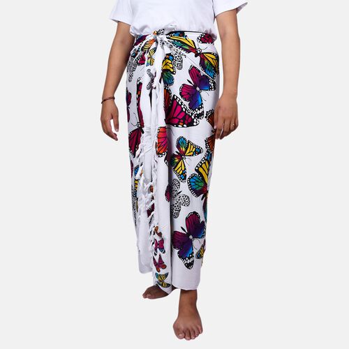 Bedruckter Sarong aus Viskose, Schmetterling Muster, Weiß image number 0