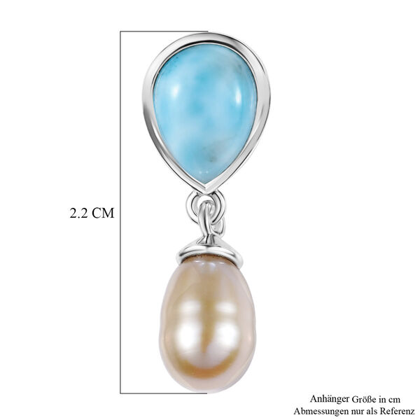 D'Joy S&uuml;&szlig;wasser Perle (8x6 mm), Larimar Anh&auml;nger 925 Silber Platiniert image number 5