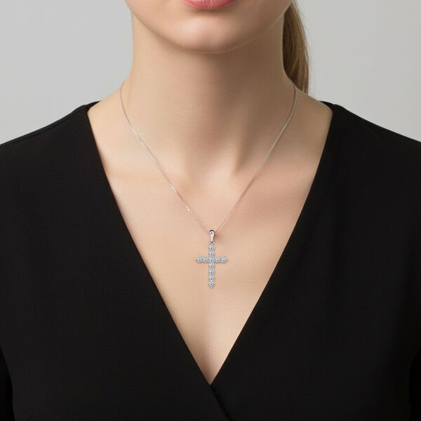 LUXURIANT SI-GH Labor Diamant Kreuz Anh&auml;nger in 585 Wei&szlig;gold - 0,50 ct. image number 2