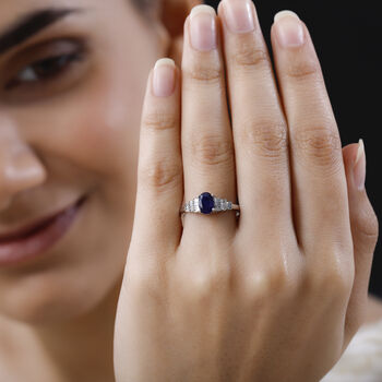 Masoala Saphir und Diamant Ring, 925 Silber platiniert, ca. 1,35 ct.