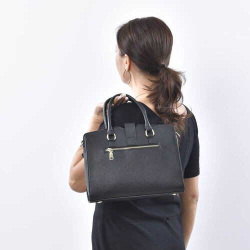 Echtleder Tasche mit Schlangenhaut-Muster, 32x12x23 cm, Schwarz und khaki image number 1