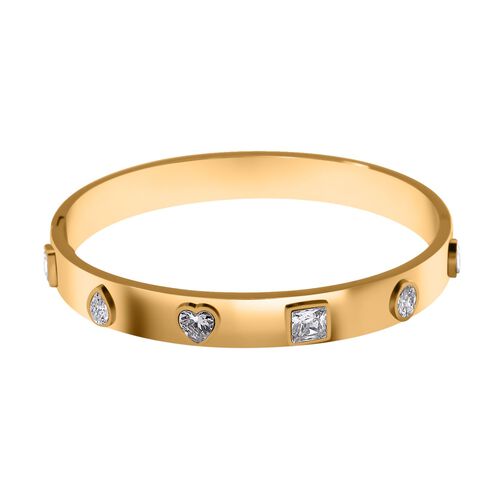Designer Inspiriert Zirkonia Edelstahl Armreif ca. 20 cm, Goldfarben image number 0