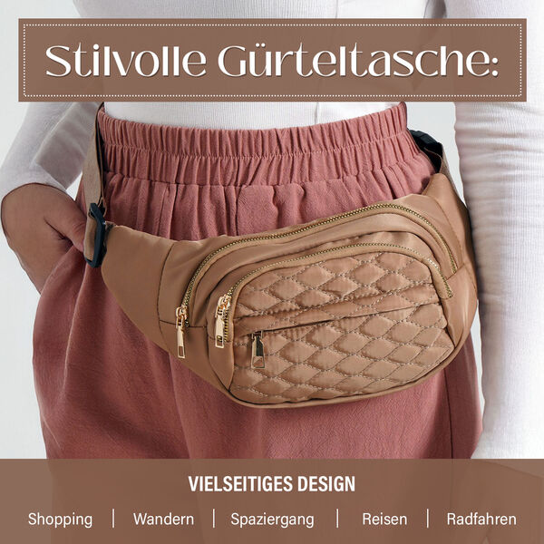 Nylon-Gürteltasche mit RFID-Schutz, 36x4x13cm, Khaki image number 2