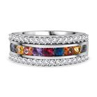 AAA Mehrfarbiger Saphir, Weißer Zirkon Ring, 925 Silber rhodiniert, (Größe 19.00) ca. 1.90 ct