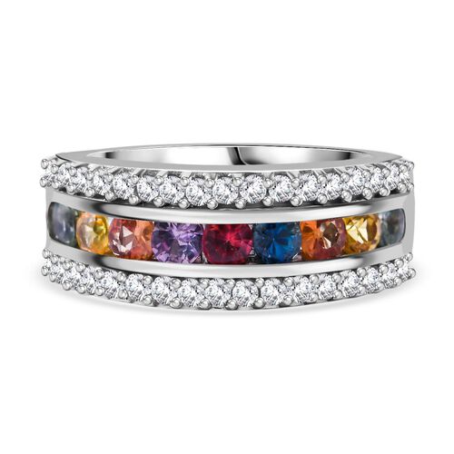 AAA Mehrfarbiger Saphir, Weißer Zirkon Ring, 925 Silber rhodiniert, (Größe 19.00) ca. 1.90 ct image number 0