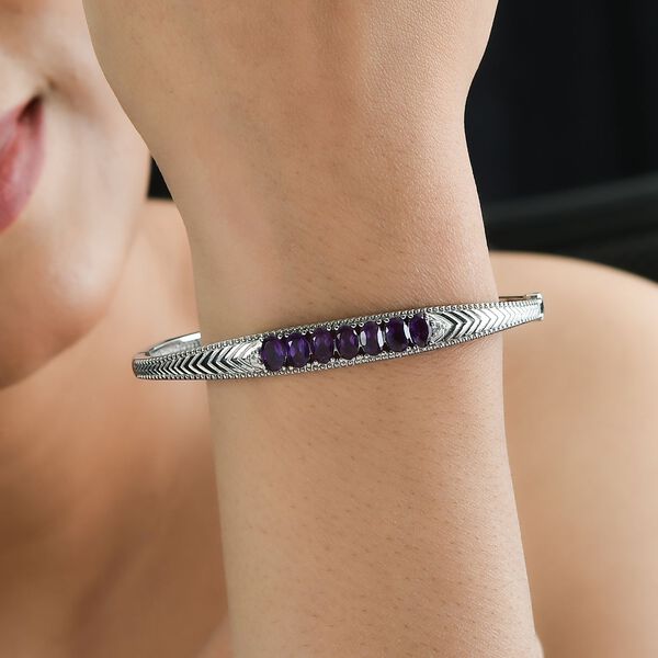 Afrikanischer Amethyst, Weißer Zirkon Armreif ca. 18 cm Edelstahl ca. 3,06 ct. image number 3