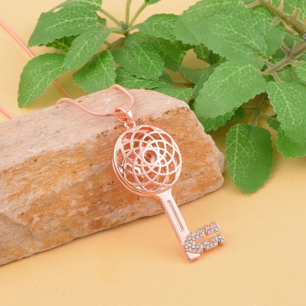 Wei&szlig;er Kristall-Schl&uuml;ssel-Anh&auml;nger mit Kette in Ros&eacute;goldton, 73 cm image number 2