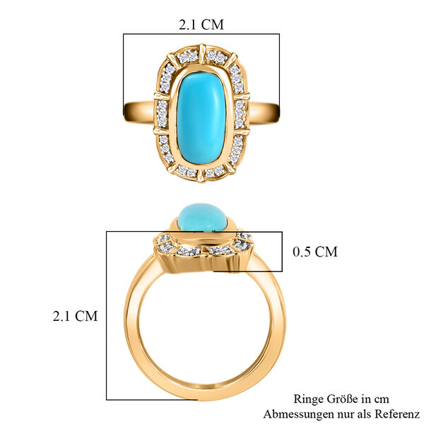 Nat&uuml;rlicher Sleeping Beauty T&uuml;rkis und Zirkon Halo Ring 925 Silber 585 Vergoldet image number 7