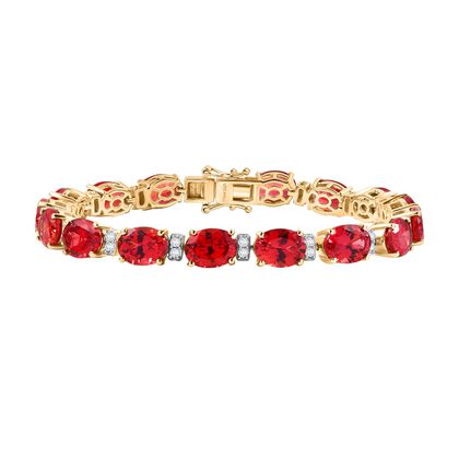 D'joy Lab Grown Padparadscha-Saphir, Moissanit Armband ca. 20 cm 925 Silber 750 Gelbgold Vermeil ca. 44.79 ct