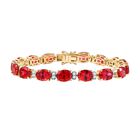 D’joy Lab Created Padparadscha-Saphir, Moissanit Armband ca. 20 cm 925 Silber 750 Gelbgold Vermeil ca. 44,79 ct.