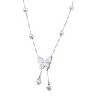 Weißer Kristall, Weiße Muschelkernperle Halskette ca. 50 cm Reiner Edelstahl