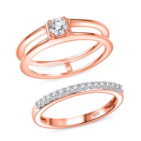 2er-Set Moissanit Ringe, 925 Silber 750 rosévergoldet - 0,48 ct.