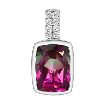 Wassermelonen-Quarz-Triplette und wei&szlig;er Zirkon-Anh&auml;nger, 925 Silber platiniert ca. 7.32 ct