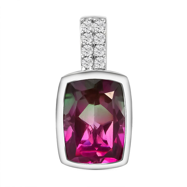 Wassermelonen-Quarz-Triplette und weißer Zirkon-Anhänger, 925 Silber platiniert ca. 7.32 ct image number 0